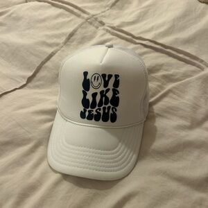 White Trucker Hat with Blue Graphic